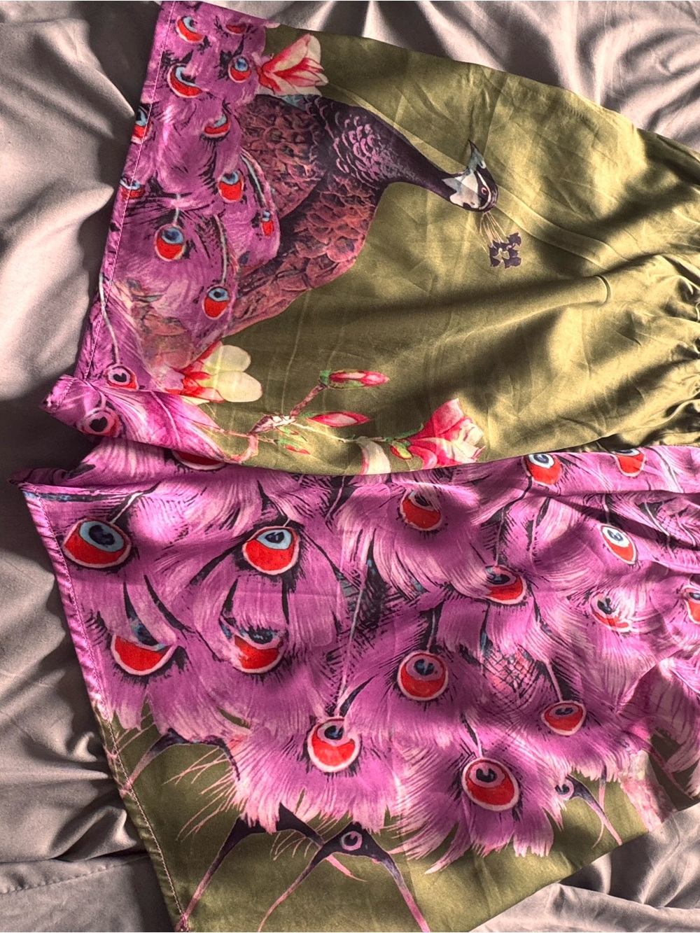Fashion Nova Olive & Pink Peacock Floral Kimono Robe and shorts set - Picture 6 of 6